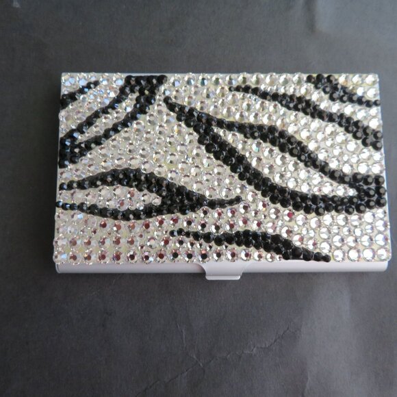 Swarovski Crystal Zebra Stripe Business Card Holder Case - Picture 9 of 10